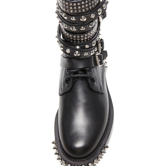 SAINT LAURENT RANGERS STUDDED LEATHER COMBAT BOOTS - Picture 4 of 8